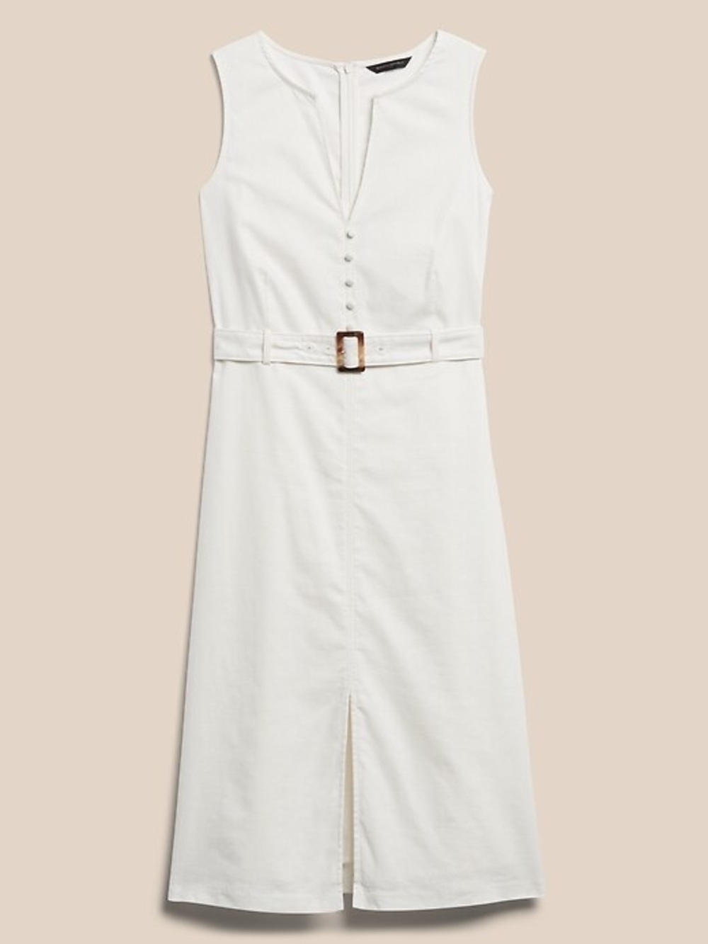Banana Republic Cream V-Neck Belted Midi Dress Linen Size 4